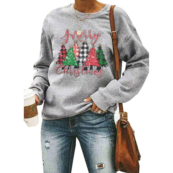 Dam jultröjor i fleecetröjor Långärmade fuzzy sweatshirts Gray#1 S