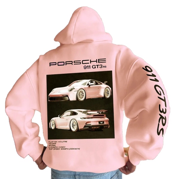 Luvtröja med spårvagnstryck 911 herrar, unisex Oversize Racing Turbo sportbilströja luvtröja Pink#2 S