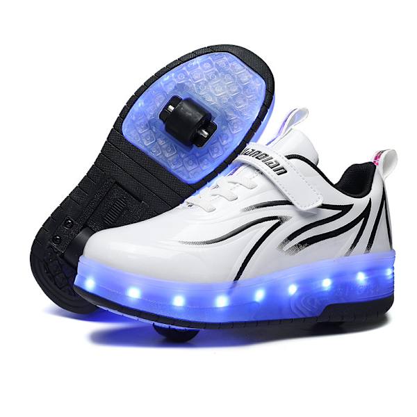 Barn LED USB Uppladdningsbara Enhjuling Skridskor Skor white and black 34