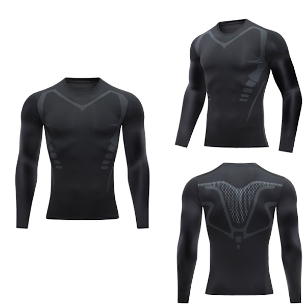 Kompresjonsskjorte for menn, lang erme, trenings-T-skjorte black M