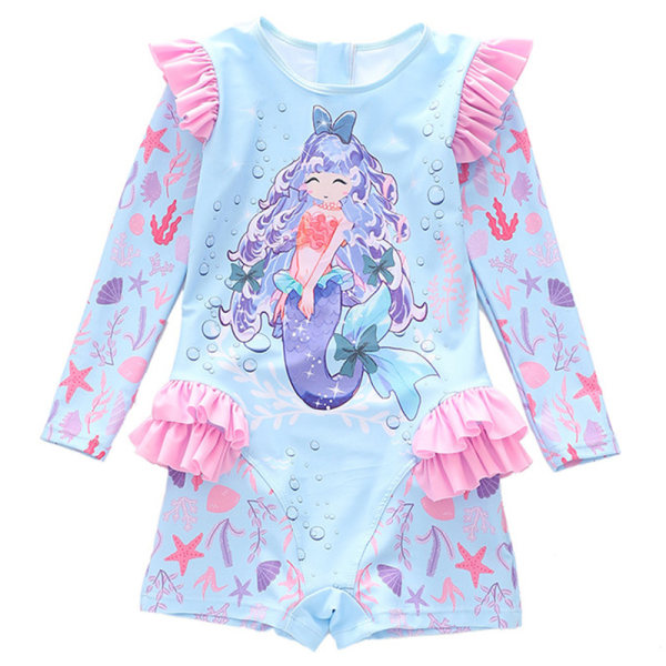 Flickor Mermaid Ruffle Långärmad En Delig Baddräkt Med UV-skydd Solskydd Color 1 2XL
