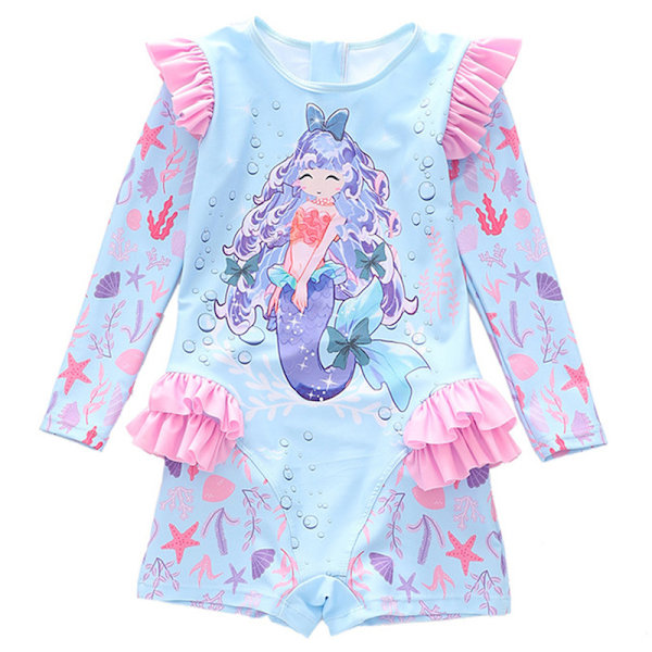Jente-badeantrekk med lang erme, mermaid-design og rynker, UV-beskyttelse Color 1 XL