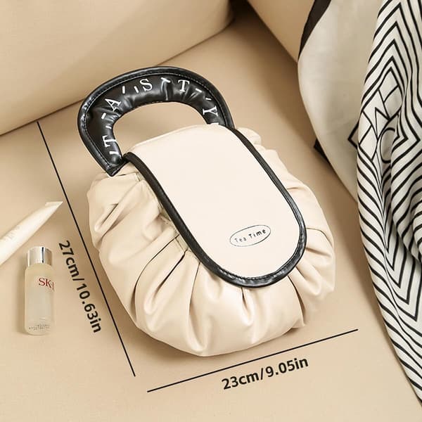 Flat Makeup Bag med Trekkstreng, Bærbar Lazy Pull String Magic Kosmetikkveske White