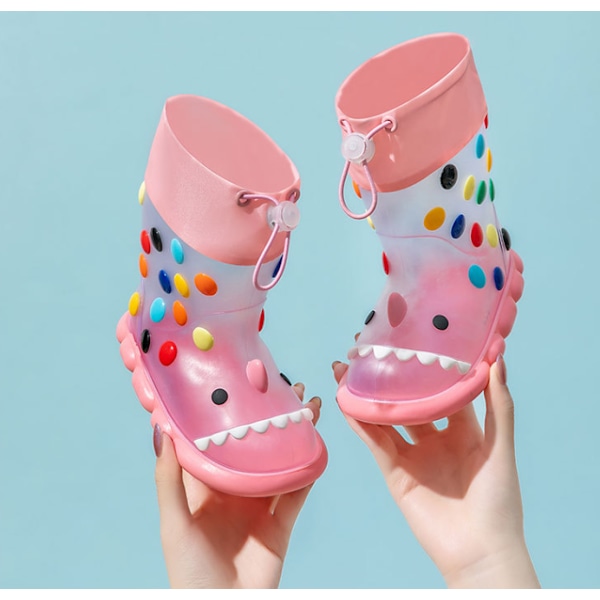 Lasten läpinäkyvät saappaat Vauvoille Pojille Tytöille PVC Ulkokäyttöön Piirretty Hai pink 180