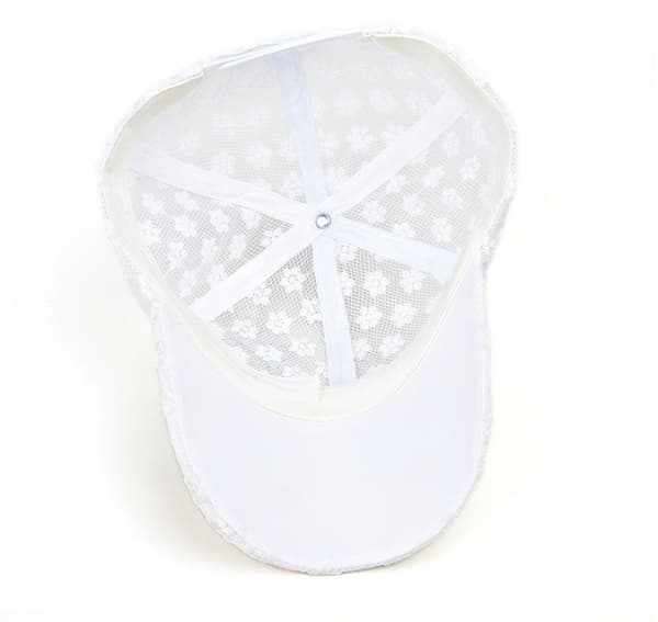 Broderet Blomst Mesh Hat til Kvinder - Moderigtig Justerbar Baseball Cap White