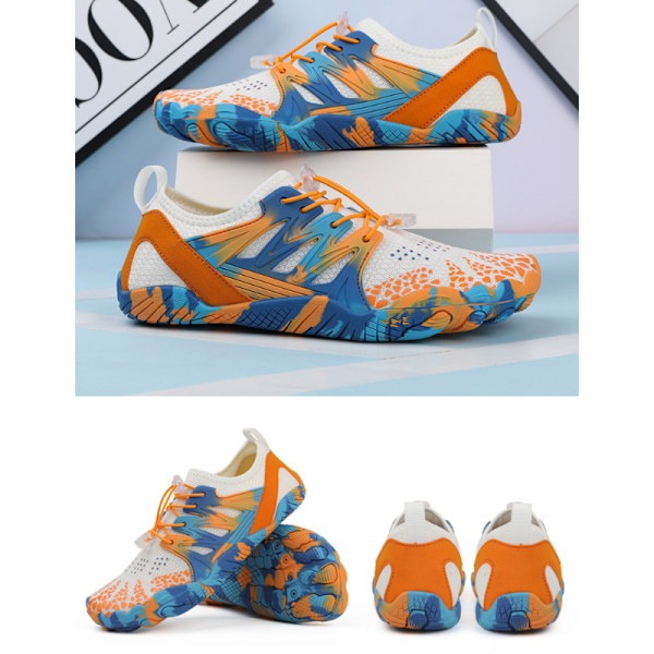 Unisex Vandresko til Mænd og Kvinder - Atletiske Vandsportsko, Barefodssko, Aqua Sko, Svømmesko, Strand Sko Blue Orange 35
