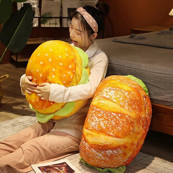3D Simulerad Plysch Burger Kudde, Roliga Kuddar Hamburger Soffa bread