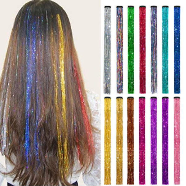 Clip-in Tinsel Hårextensions til Børn, Glitter Hårextensionsklips