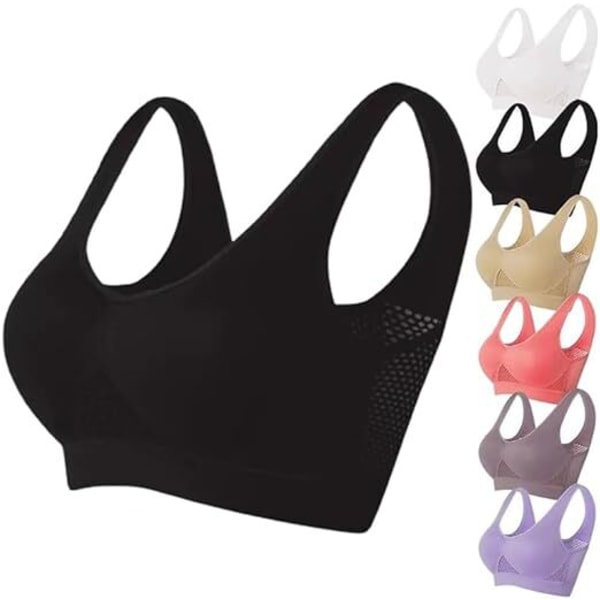 Hengittävä Cool Liftup Air Bra, Mukava Mesh-Urheilurintaliivi Naisille Black 2XL