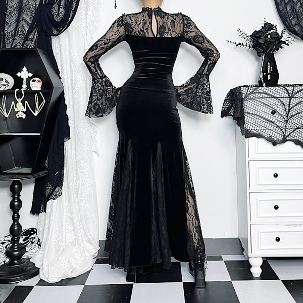 Gotisk Smal Spiss Lace Lang Goth Kjole Klær M