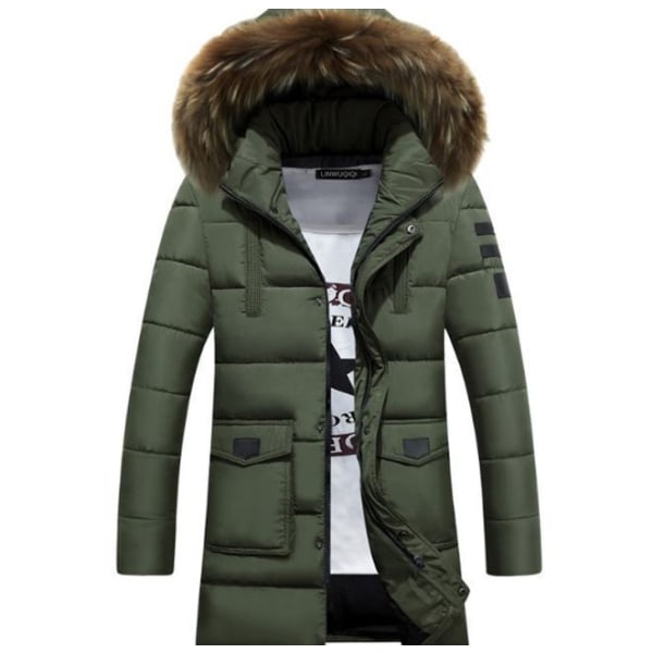 Herr lång vinterrock tung dunjacka Parka varm pufferjacka Army Green 2XL