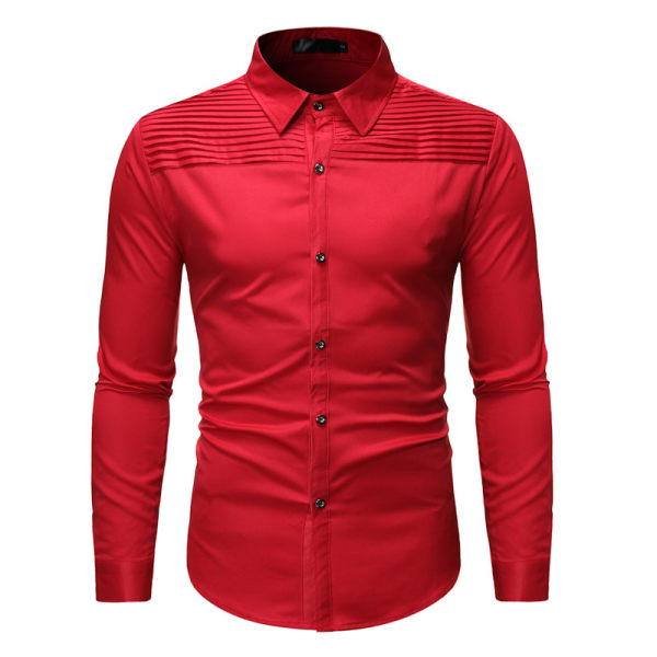 Slim Fit långärmade smokingskjortor för män, skjortor som spelar bal Red S
