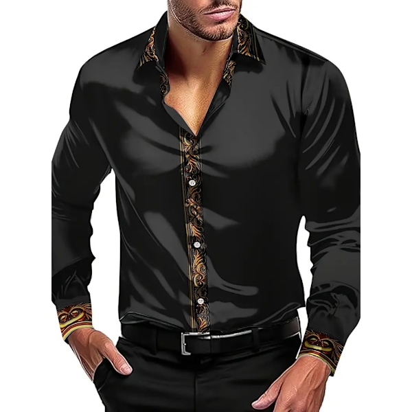 Herre Skjorter Langærmet Formel Skjorte Casual Button Down Skjorter black S