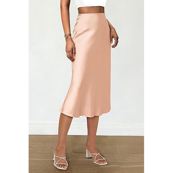 Kvinnors Sommar Högt Midja Volang A-linje Silke Kjolar Pink XL