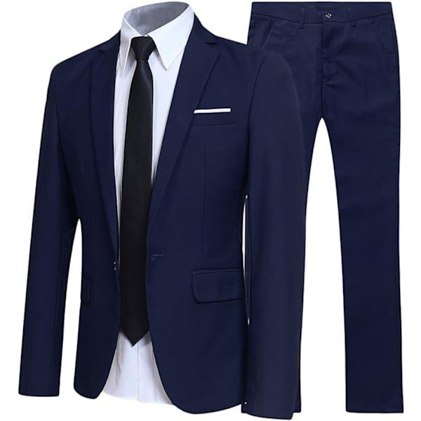 Herrar Slim Fit 2-delad Kostym, Kavaj, Byxor navy blue XL