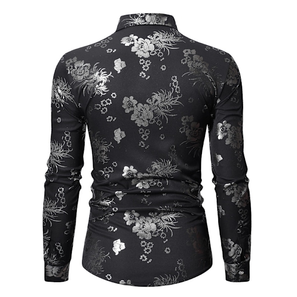 Lyxig skjorta för män med glänsande blommönster och knappar Black XL