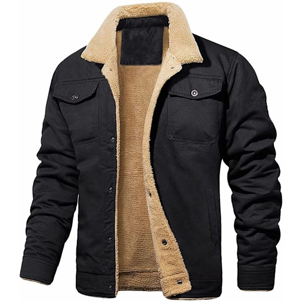 Mænds Vinterjakke Varmt Fleeceforet Frakke black 4XL