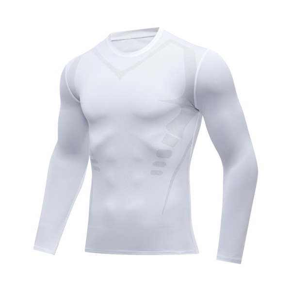 Kompresjonsskjorte for menn, lang erme, trenings-T-skjorte white L