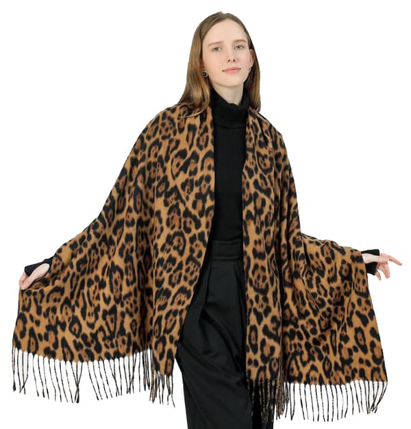 Leopardmønstret skjerf Vintervarm Dyremyk Kashmir-lignende Teppe-skjerf brown