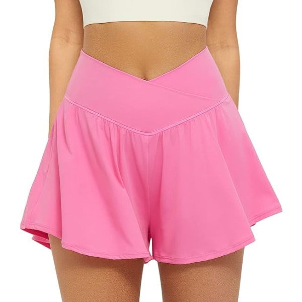 Crossover Atletiske Shorts til Kvinder 2 i 1 Flydende Løbeshorts med Lommer Pink 2XL