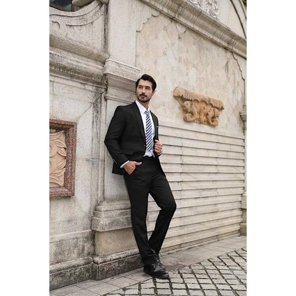 Herrar Slim Fit 2-delad Kostym, Kavaj, Byxor black XXL