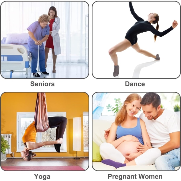 4 par halkfria yoga pilatesstrumpor, Yoga halkskydd för kvinnor Pink+Purple+Gray+Black 36-42