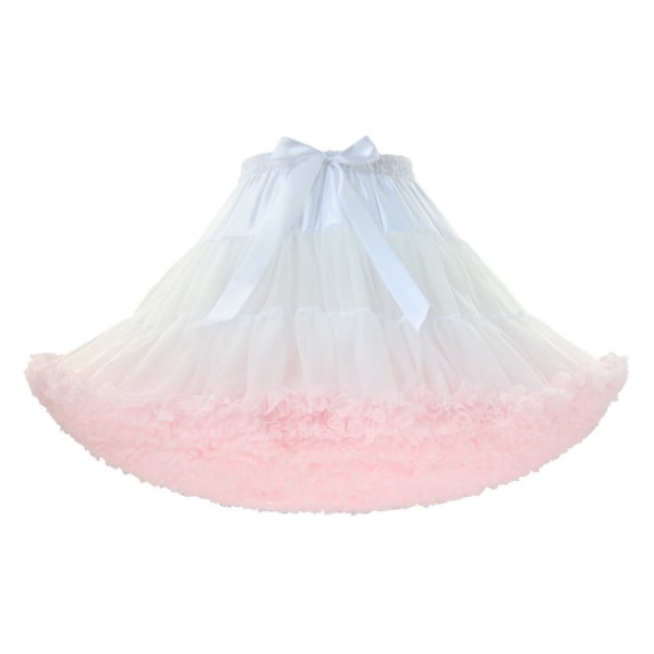 Dam Tutuskjort i Chiffon med Elastisk Midja - Prinsessa Ballet Dans Multi-Lager White+Pink