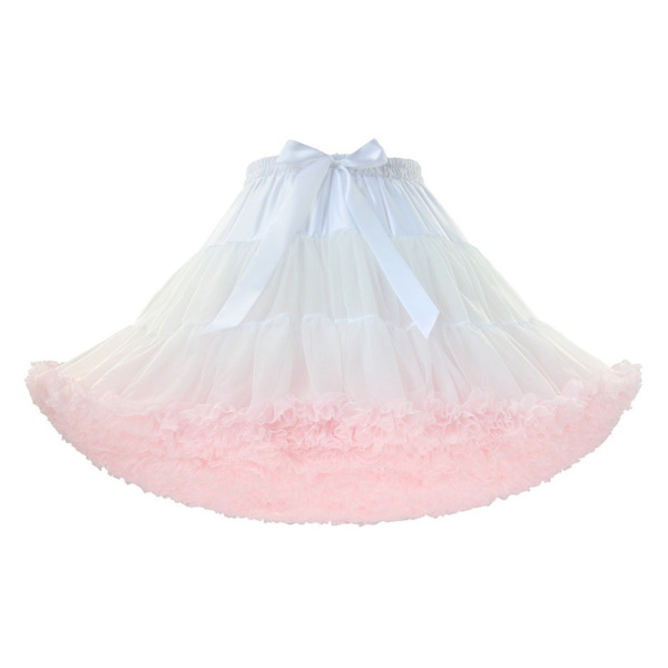 Dame Elastisk Chiffon Tutu Tulle Skørt Prinsesse Ballet Dans Multi-Lag White+Pink