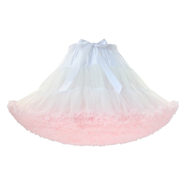 Kvinnors elastisk chiffong Tutu Tyllkjol Princess Balett Dans Multi-Lay White+Pink