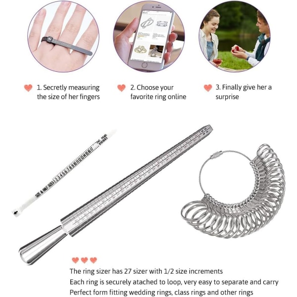 3-pack Ringstorleksmätare, Ringmätare med Fingerstorleksmandrel UK