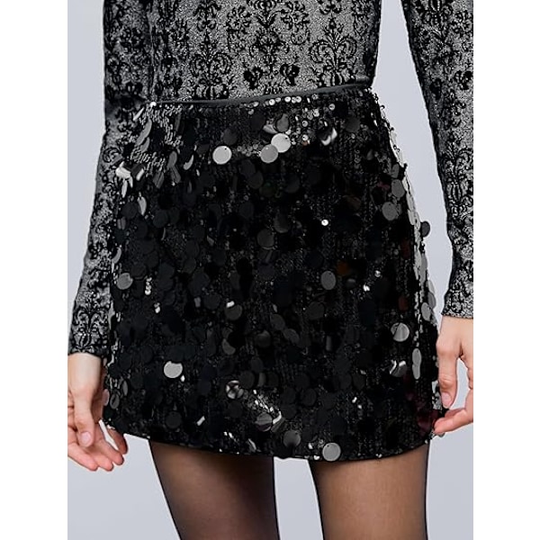Naisten Sekvenssinen Haara Sparkle Stretchy Bodycon Mini Party Glitter Hameet black M