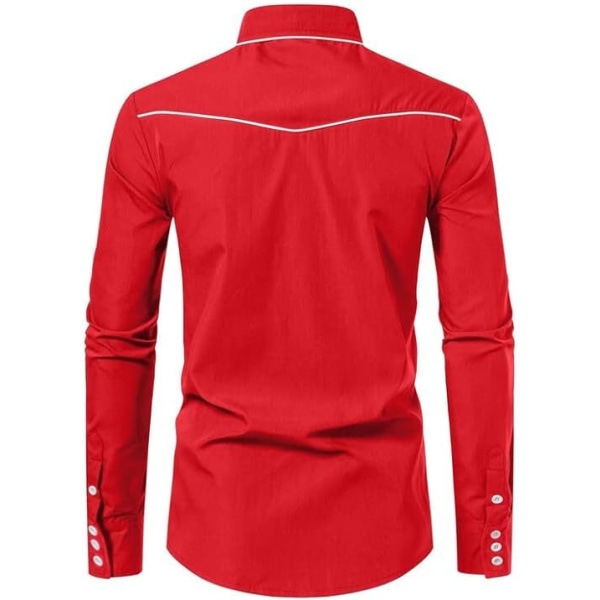 Herrar Casual Knapp-Ner Långärmad Broderade Skjortor Red 2 M