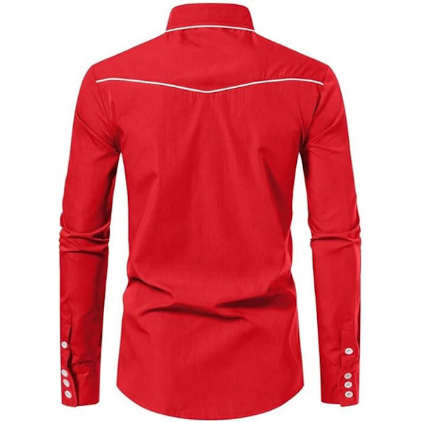 Miesten rento pitkähihainen napitettu paita, jossa on brodeeraus Red 2 XL