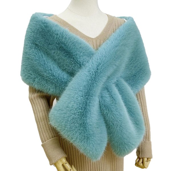 Dame Faux Fur Krave Halsklæde Faux Fur Sjal Wrap Aften Kappe blue