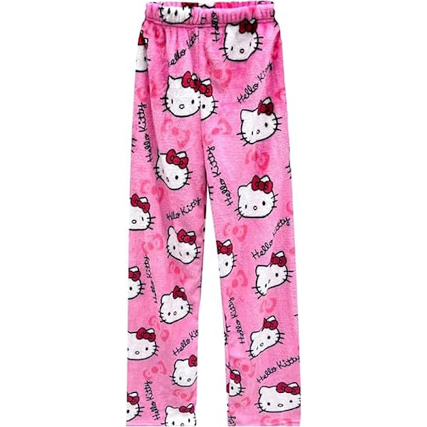 Tegneserie Katt Pyjamasbukser for Kvinner Flanell Komfortable Sovebukser pink M