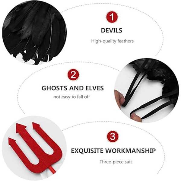 3-pack Djävul & Ängel Kostymset, Halloween Demonvingar Fest Cosplay Klä Upp Tillbehör Devil Set