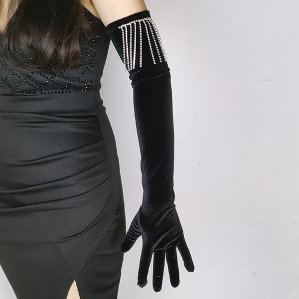 Festlige Handsker 20'erne Flapper Gatsby Tilbehør Fløjl black