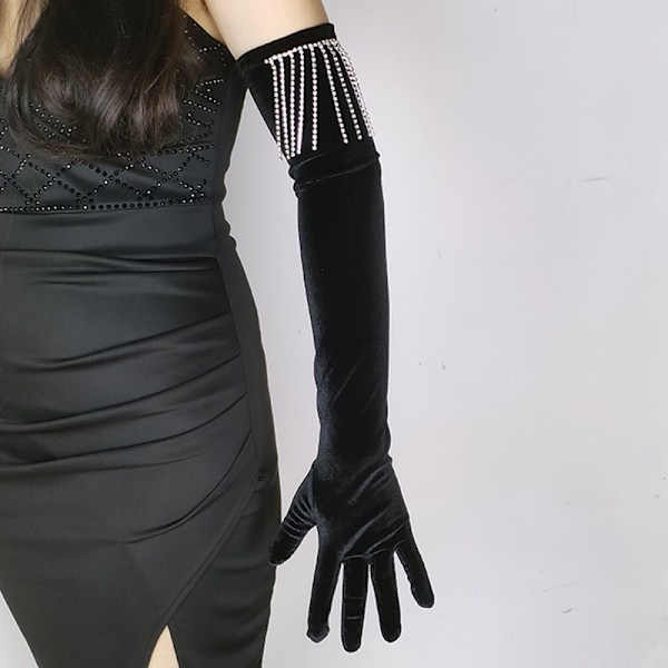 Juhlatyyliset hanskat 20-luvun Flapper Gatsby -asusteet Sametti black