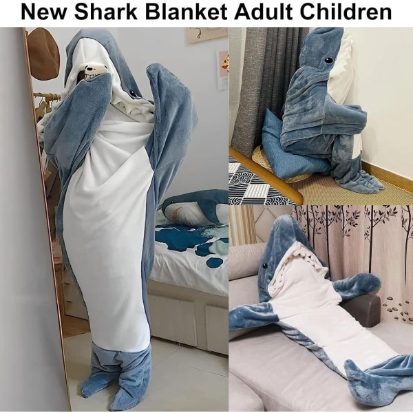 Shark Blanket Hoodie Vuxen, Shark Blanket Super Soft Mysig Flanell Hoodie blue L