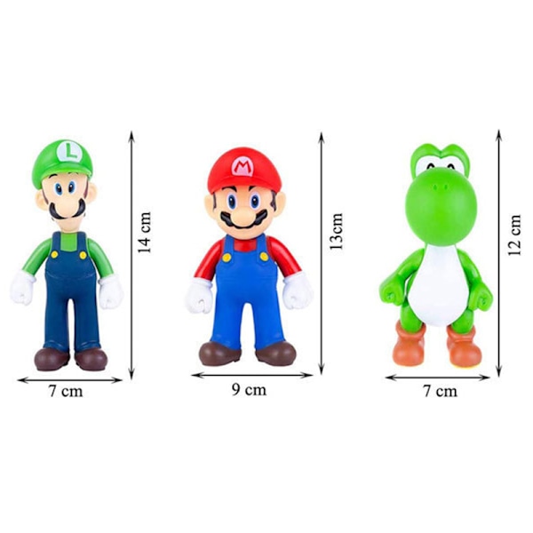 3 stk. Mario Bros Tegnefilm Actionfigurer