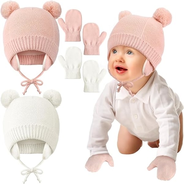 Nyfödda vintermössor, handskar, varma stickade mössor för toddler Gray