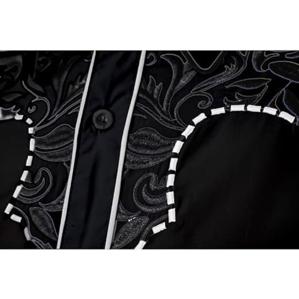 Herrar Casual Knapp-Ner Långärmad Broderade Skjortor Black 3 2XL