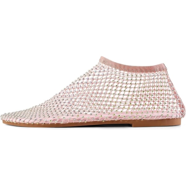 Mesh Flats Rhinestone Korta Sandaler Sexig Platt Cutout Glittrande Casual Bröllopsklänning Flats Pink 39