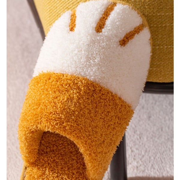 Varma Plyschtofflor Kattfot Design Hemma Dam Skor yellow 38-39