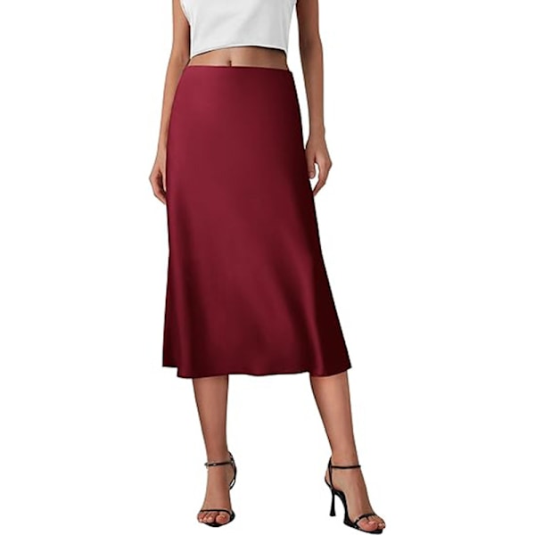 Sommerhøjtaljede Ruffle A-Line Silkeskørt til Kvinder Wine Red 2XL