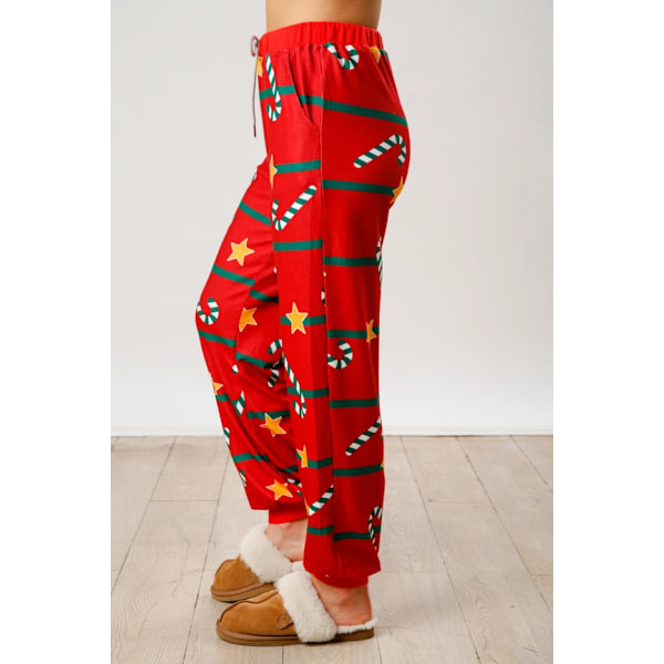 Dames Julepyjamas med Striber i Candy Cane-Stil - Lounge Set til Jul red M