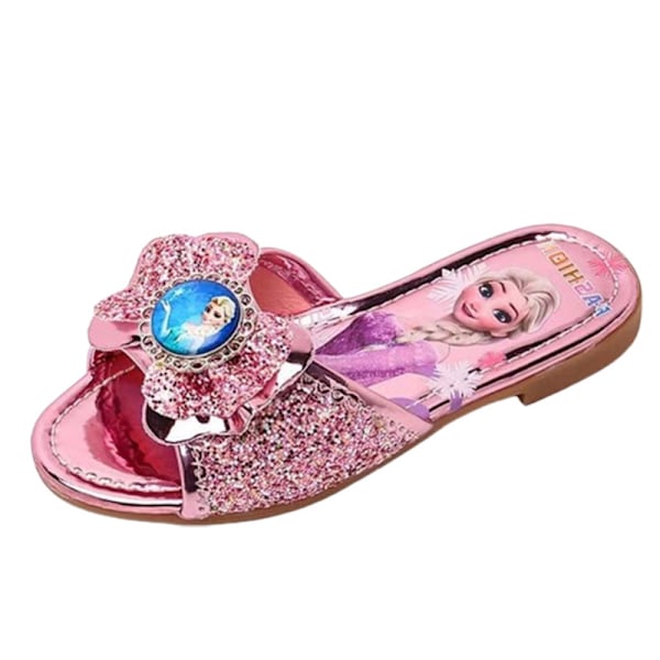 Flickor Aisha Princess Paljett Rhinestone Platta Skor Halva Slip On Sandaler Tofflor Pink 30