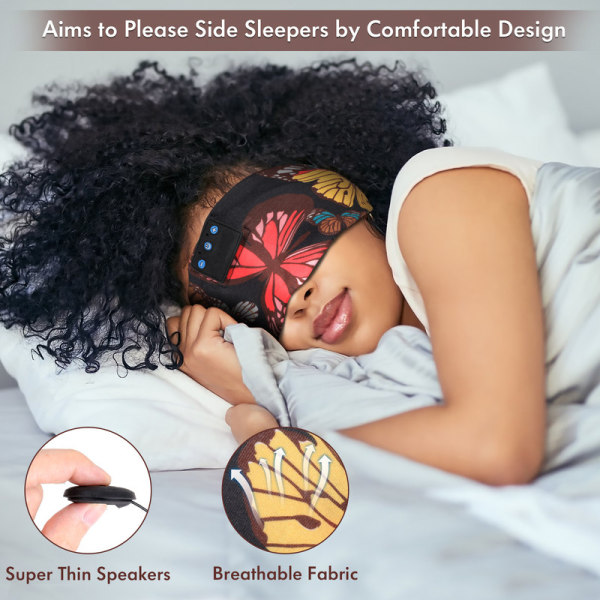 Sömnmask med Bluetooth hörlurar, blommiga sömnhörlurar Bluetooth huvudband