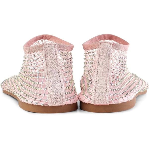 Mesh Flats Rhinestone Korta Sandaler Sexig Platt Cutout Glittrande Casual Bröllopsklänning Flats Pink 43