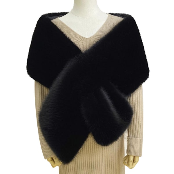 Dame Faux Fur Krave Halsklæde Faux Fur Sjal Wrap Aften Kappe black